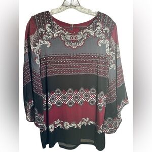 Alfani Womens BOHO Style Tunic Top,‎ 3/4 Length Sheer Sleeves